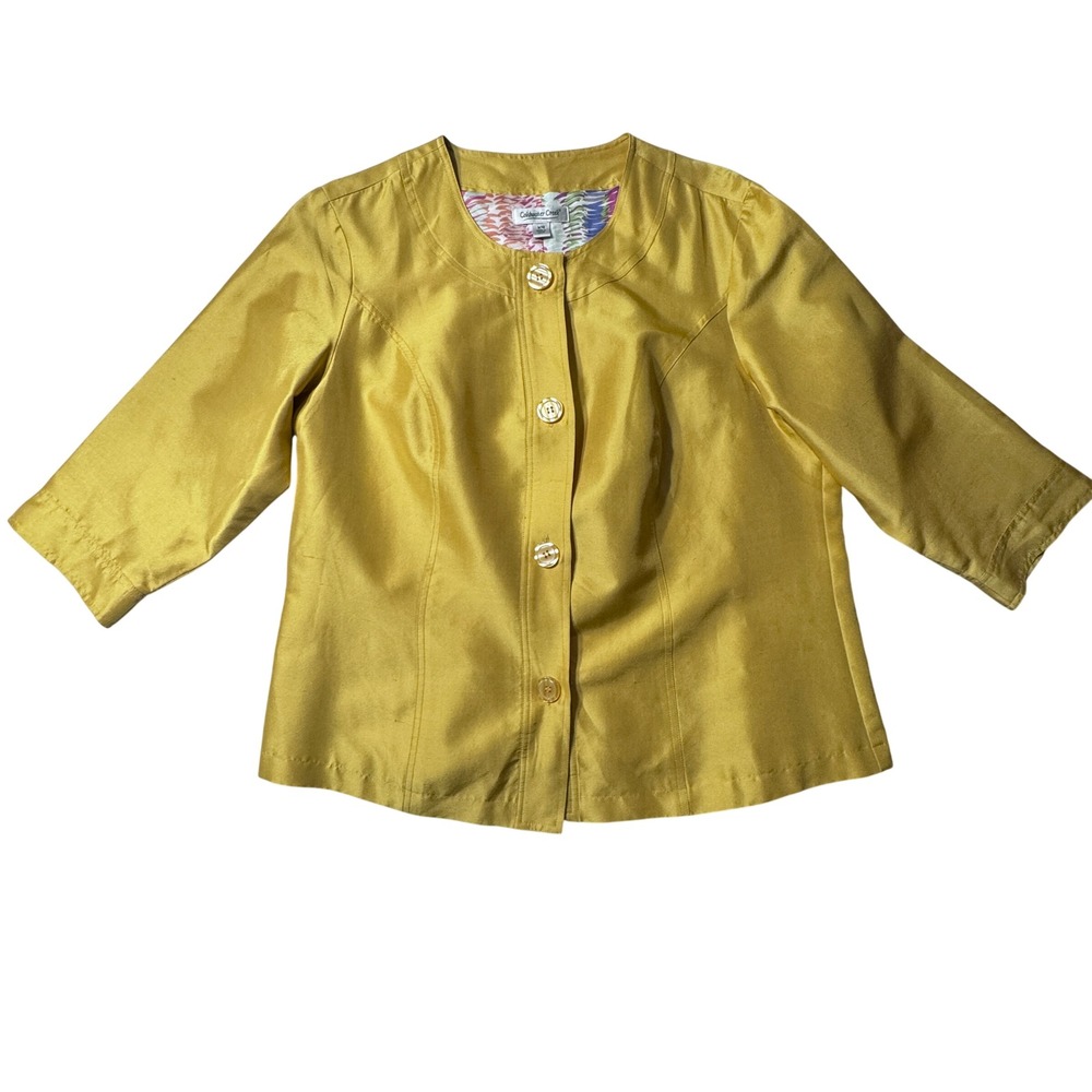 Coldwater Creek Blazer Women W18 Yellow Button 3/4 Sleeve Preppy Quiet Luxury